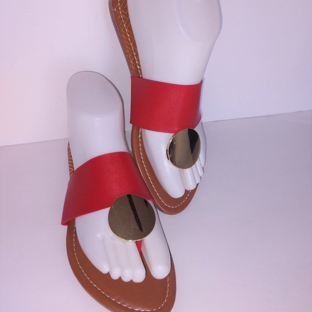 Red Thong Sandals Gold Color Adornment NWD 5.5-10